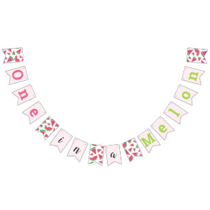 One in a Melon Watermelon Baby Girl's 1st Birthday Bunting Flags