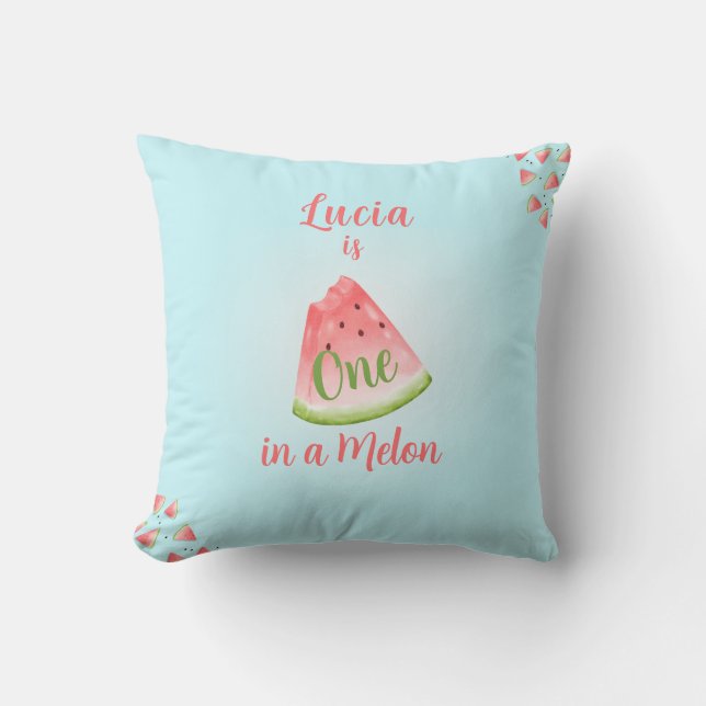 One in a Melon Watermelon Birthday Favor Gift Throw Pillow (Front)