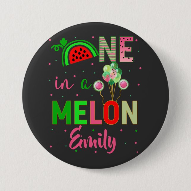 One in a Melon Watermelon Birthday Girl  Button (Front)