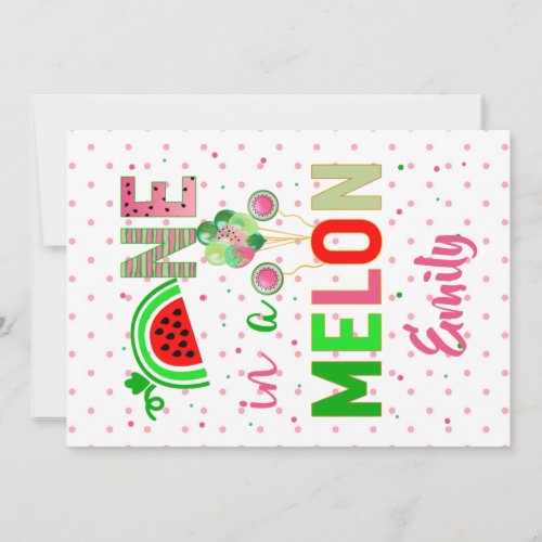 One in a Melon Watermelon Birthday Girl Invitation