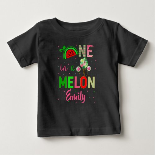 One in a Melon Watermelon Birthday Girl Matching Baby T_Shirt