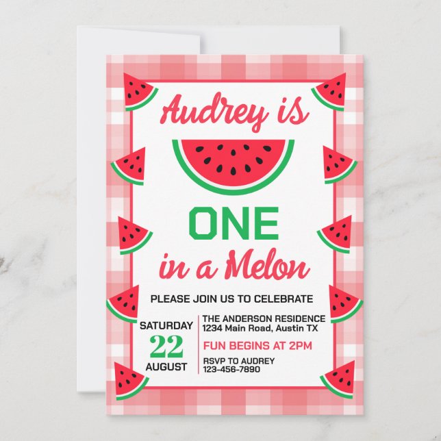 One In a Melon Watermelon Birthday Invitation (Front)