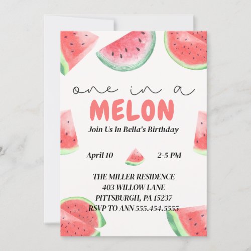 One in a Melon Watermelon Birthday Invitation