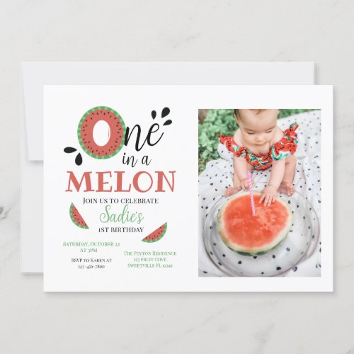 One in a Melon Watermelon Birthday  Invitation