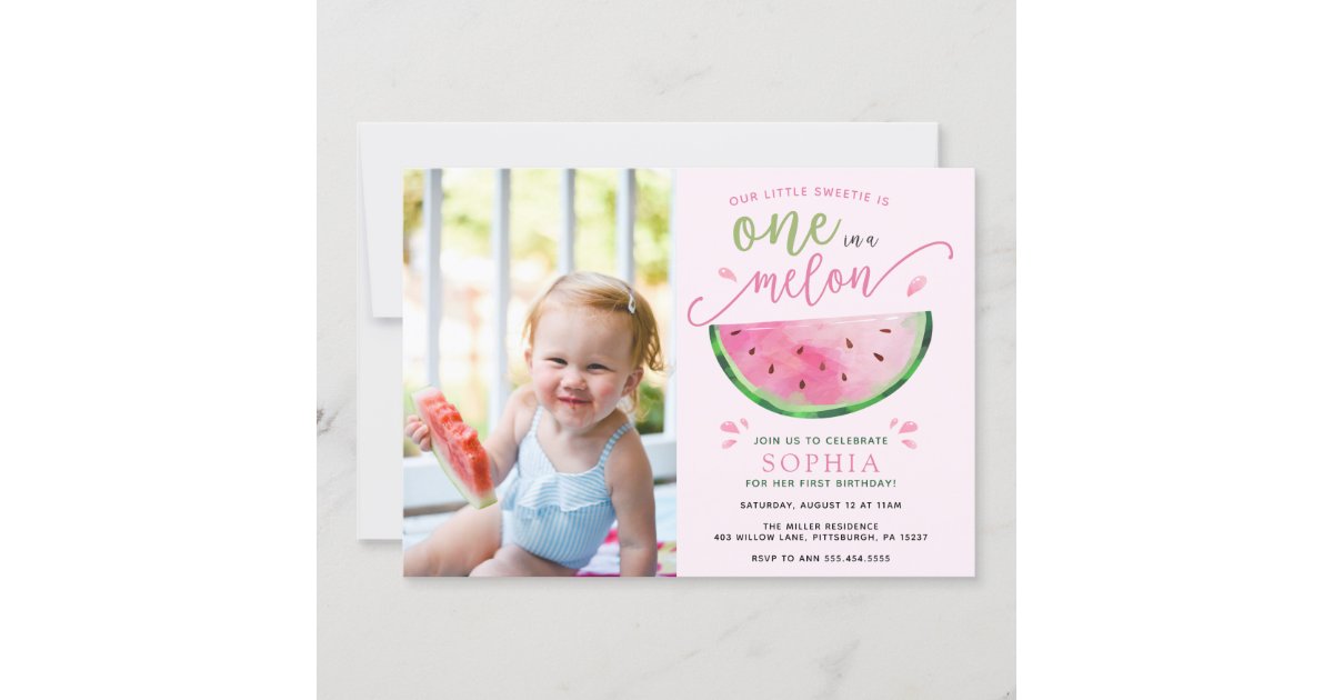 One in a Melon Watermelon Birthday Invitation | Zazzle