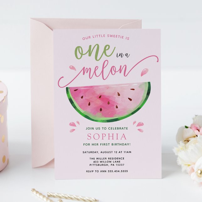 One in a Melon Watermelon Birthday Invitation (Creator Uploaded)