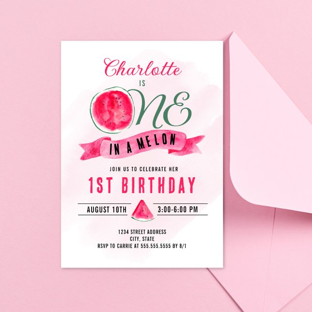 One in a Melon Watermelon Birthday Invitation (Creator Uploaded)