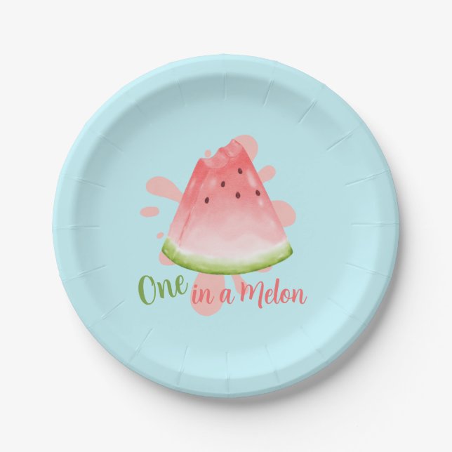 One in a Melon Watermelon Birthday Invitation Paper Plates (Front)