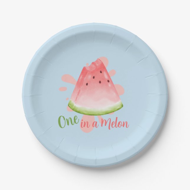 One in a Melon Watermelon Birthday Invitation Paper Plates (Front)