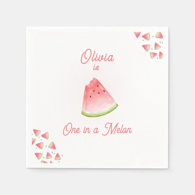 One in a Melon Watermelon Birthday  Napkins (Front)