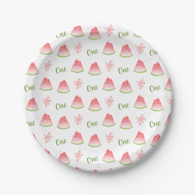 One in a Melon Watermelon Birthday  Paper Plates (Front)