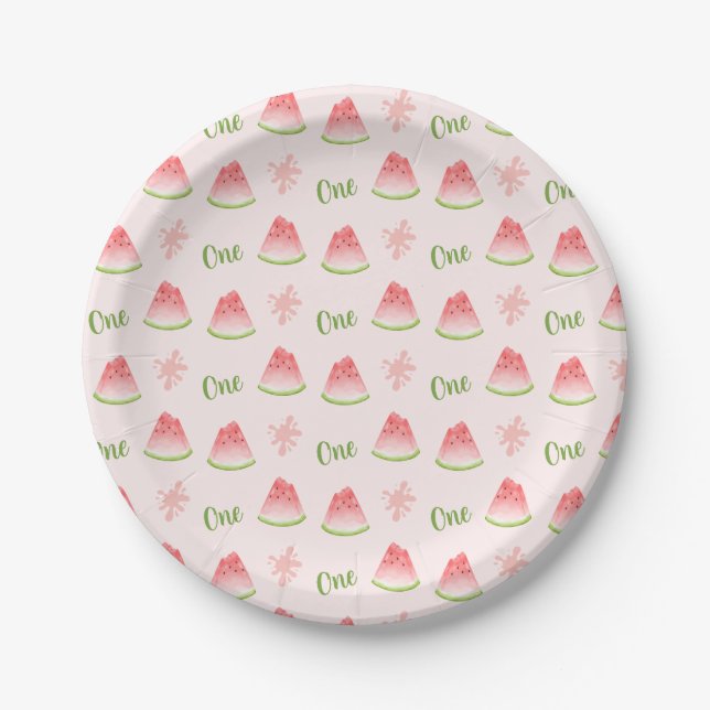 One in a Melon Watermelon Birthday  Paper Plates (Front)