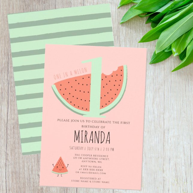 ONE IN A MELON Watermelon Birthday Party Invitation (Creator Uploaded)