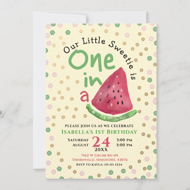 One In A Melon Watermelon  Birthday Party Invitation (Front)