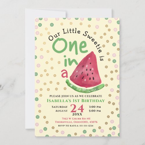 One In A Melon Watermelon  Birthday Party Invitation