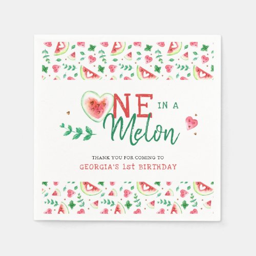 One In A Melon  Watermelon Birthday Party Napkins