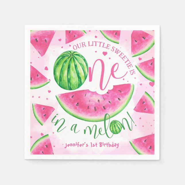 ONE in a Melon! Watermelon Birthday Party Napkins (Front)