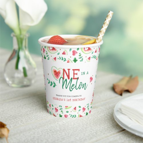 One In A Melon  Watermelon Birthday Party  Paper Cups