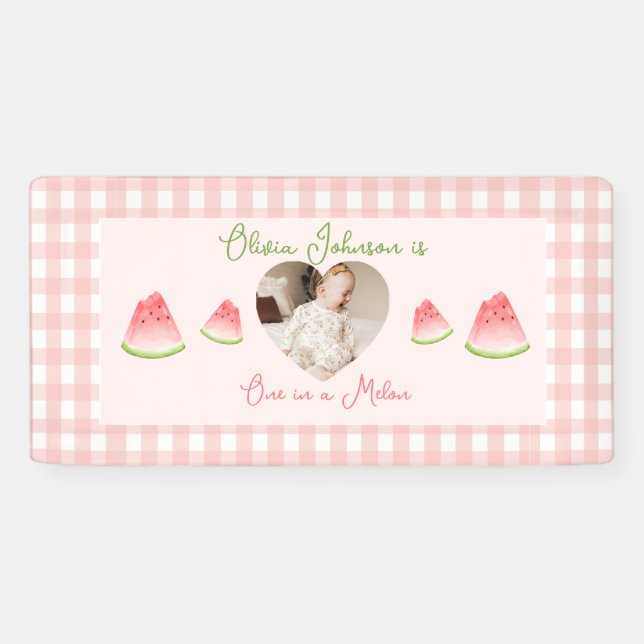 One in a Melon Watermelon Birthday Photo Banner (Horizontal)