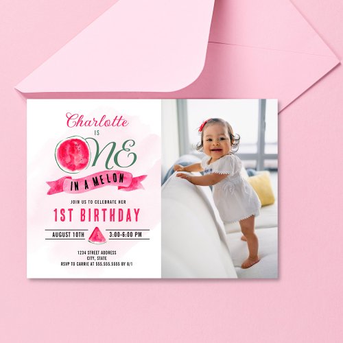 One in a Melon Watermelon Birthday Photo Invitation