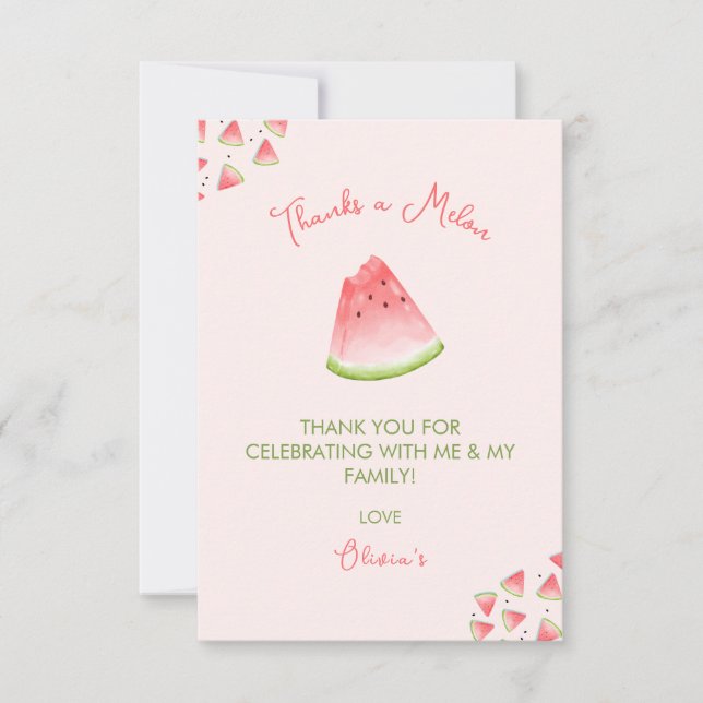 One in a Melon Watermelon Birthday  Thank You Card (Front)