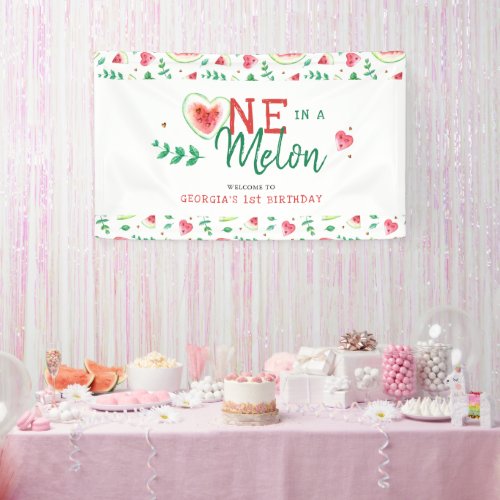 One In A Melon  Watermelon Birthday Welcome Banner