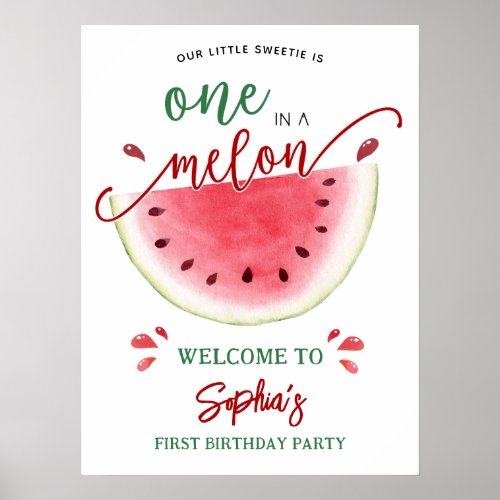 One in a Melon Watermelon Birthday Welcome Poster
