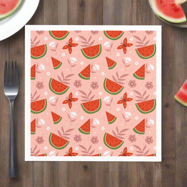 One in a Melon Watermelon Butterflies Birthday Napkins (Creator Uploaded)