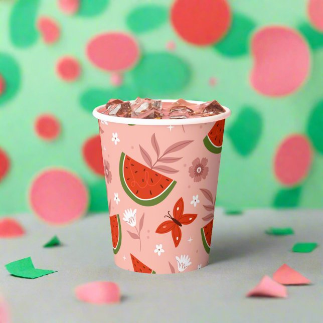 One in a Melon Watermelon Butterflies Birthday Paper Cups (Creator Uploaded)