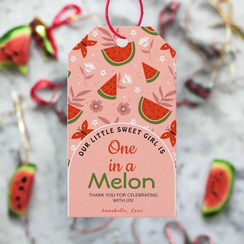 One in a Melon Watermelon Butterflies Thank You Gift Tags