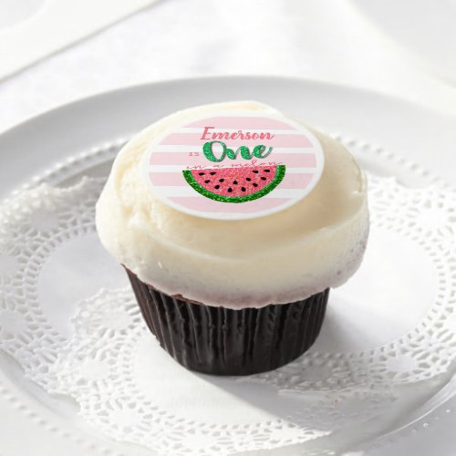 One in a melon Watermelon cupcake topper Edible Frosting Rounds