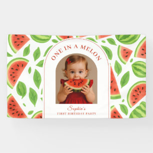 One In A Melon Watermelon Custom Photo Birthday Banner