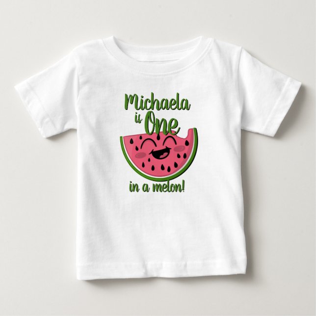 One in a Melon Watermelon Cute First Birthday Baby T-Shirt (Front)