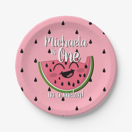 One in a Melon Watermelon Cute Pink First Birthday Paper Plates