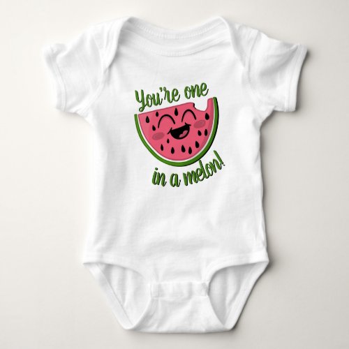 One in a Melon Watermelon Cute Pink Green Pun Baby Bodysuit