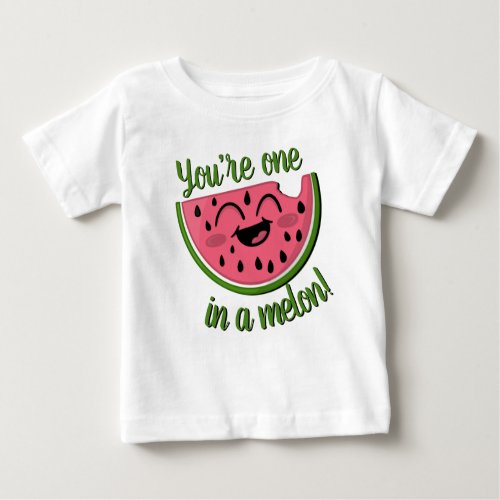 One in a Melon Watermelon Cute Pink Green Pun Baby T_Shirt