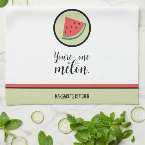 One in a Melon Watermelon Cute Pun Green Pink Kitchen Towel