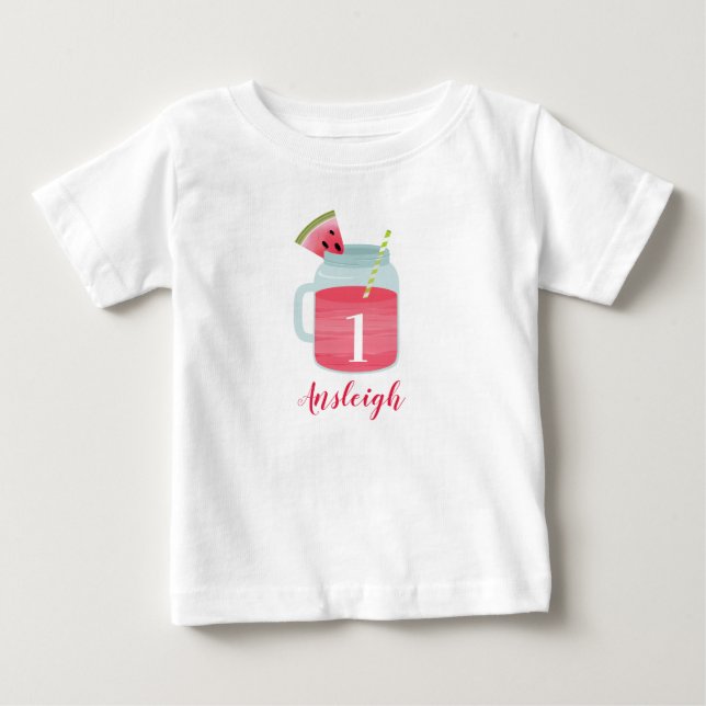 One In a Melon Watermelon Drink 1st Birthday Baby T-Shirt (Front)