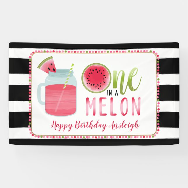 One In A Melon Watermelon First Birthday Banner (Horizontal)