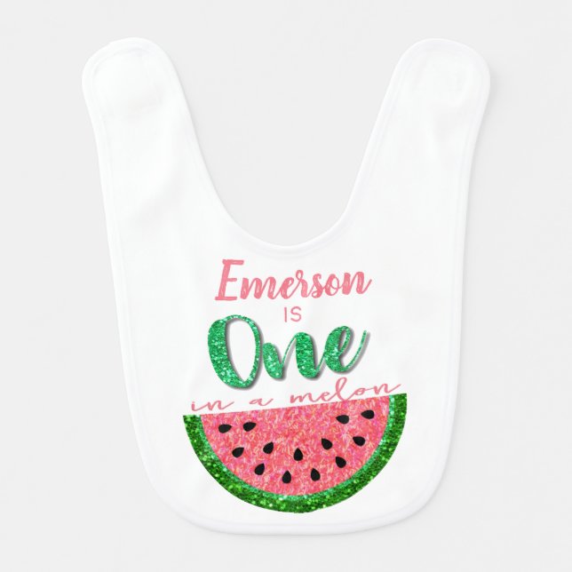 One in a melon, Watermelon First Birthday Bib (Front)