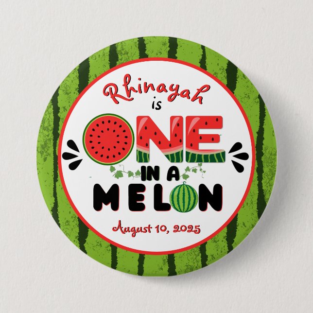 ONE in a Melon Watermelon First Birthday Candy Tin Button (Front)