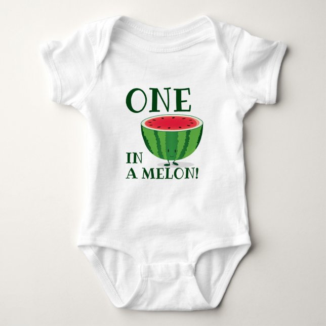 One in a Melon Watermelon First Birthday Cartoon Baby Bodysuit (Front)