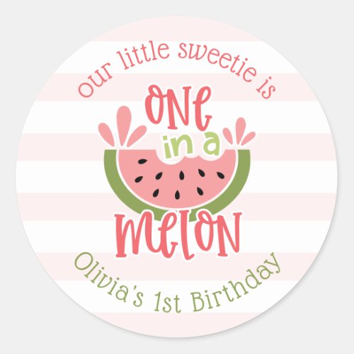 One In A Melon Watermelon First Birthday Classic Round Sticker