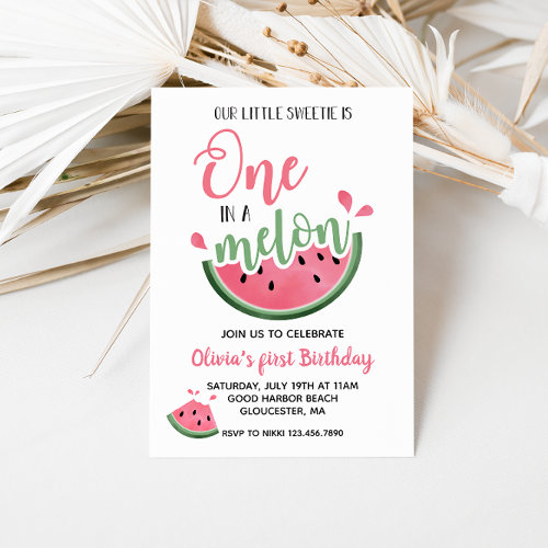 One in a Melon Watermelon First Birthday Invitatio