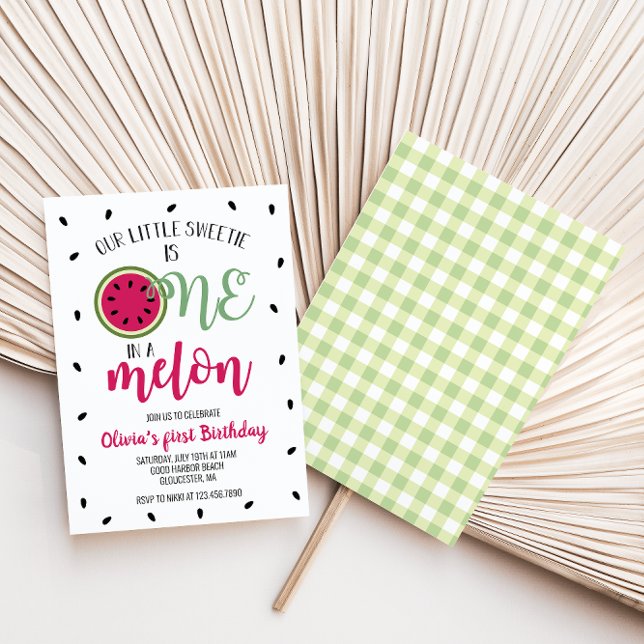 One in a Melon Watermelon First Birthday Invitatio Invitation (Creator Uploaded)
