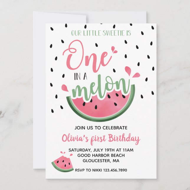 One in a Melon Watermelon First Birthday Invitatio Invitation (Front)