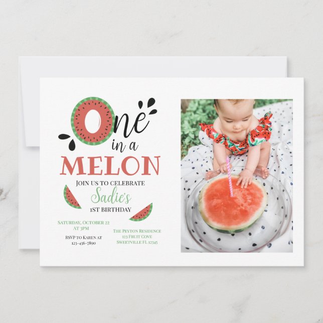 One in a Melon Watermelon First Birthday  Invitation (Front)
