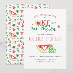 One In A Melon   Watermelon First Birthday Invitation