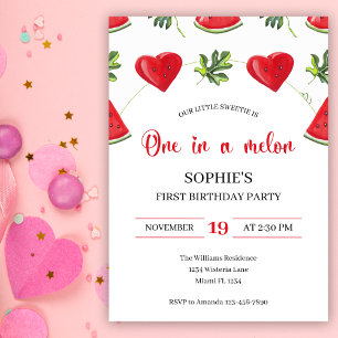 One in a Melon Watermelon First Birthday Invitation