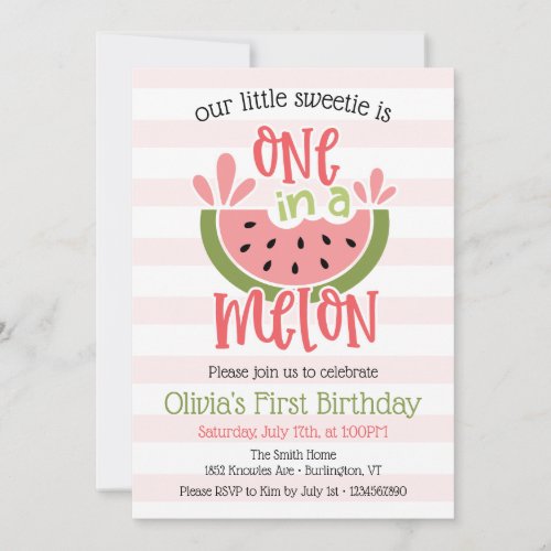 One In A Melon Watermelon First Birthday Invitation